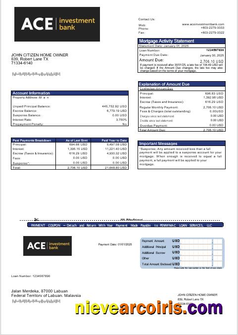 USA ACE bank mortgage statement